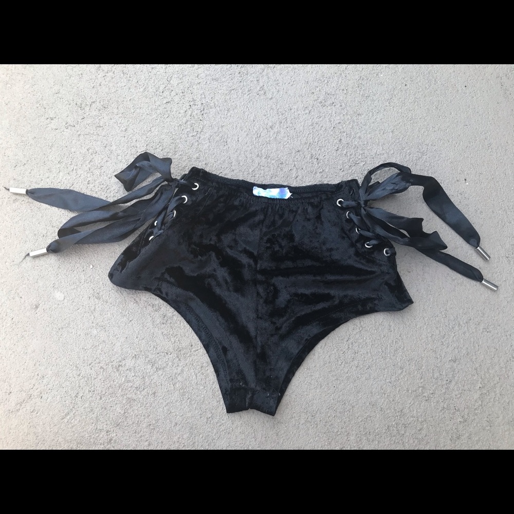 iHeartRaves black velvet lace up shorts